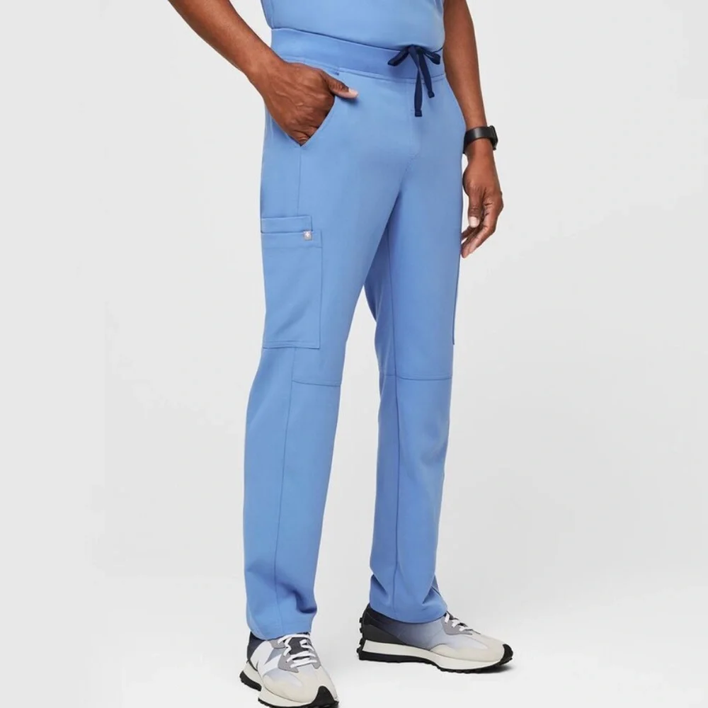 Figs Straight Leg Ciel Blue Cargo Pants Pull-On Elastic Waist Size Medium